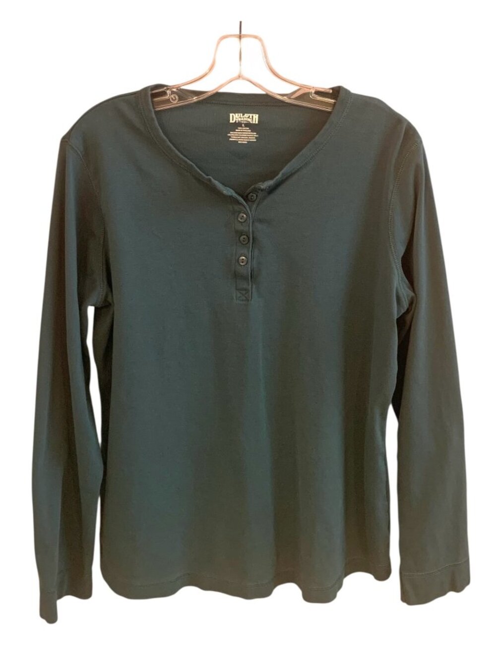 DULUTH TRADING CO. Solid Green Long Sleeve Knit Women's Henley Top Size Large